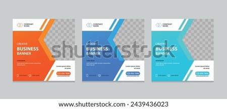 Set of Editable square business web banner design template. background gradients color. Suitable for social media post, instagram story and web ads. Vector illustration with Space to add pictures.