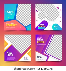 Set of Editable square colorful  banner template. background color with stripe line shape. Suitable for social media post and web internet ads. Vector illustration with photo college