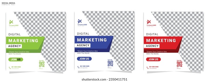 Set of Editable square  Digital marketing agency design template. Suitable for social media post, instagram story and web ads. Vector illustration with Space to add pictures.