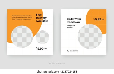 Set Of Editable Square Food Banners. Food Instagram Post Template Design. Suitable For Social Media Post, Restaurant And  Promotion. Instagram Food Restaurant Posts. Premium Vector