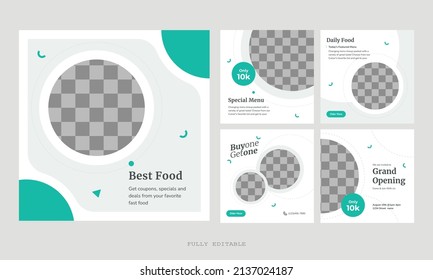 Set Of Editable Square Food Banners. Food Instagram Post Template Design. Suitable For Social Media Post, Restaurant And  Promotion. Instagram Food Restaurant Posts. Premium Vector