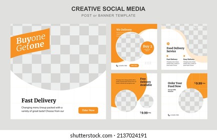 Set of Editable square Food Banners. Food Instagram post template design. Suitable for Social Media Post, Restaurant and  Promotion. Instagram Food Restaurant Posts. Premium Vector
