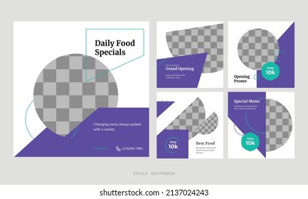 Set Of Editable Square Food Banners. Food Instagram Post Template Design. Suitable For Social Media Post, Restaurant And  Promotion. Instagram Food Restaurant Posts. Premium Vector