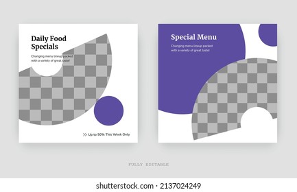 Set Of Editable Square Food Banners. Food Instagram Post Template Design. Suitable For Social Media Post, Restaurant And  Promotion. Instagram Food Restaurant Posts. Premium Vector