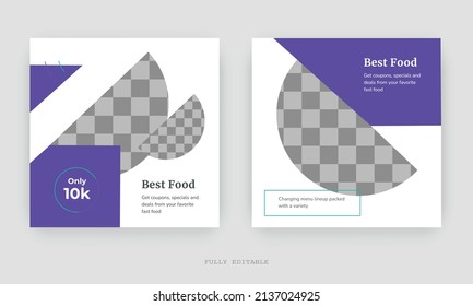Set of Editable square Food Banners. Food Instagram post template design. Suitable for Social Media Post, Restaurant and  Promotion. Instagram Food Restaurant Posts. Premium Vector