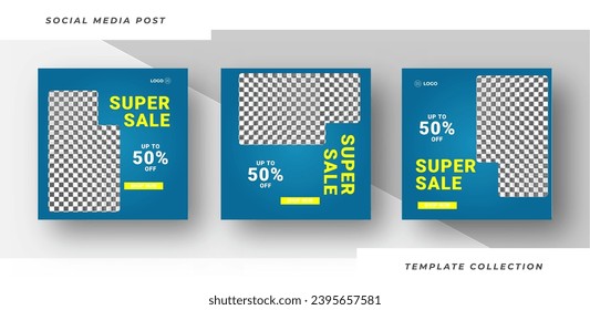 Set of editable square mega sale social media post for promotion with product background