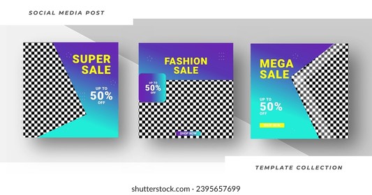 Set of editable square mega sale social media post for promotion with product background