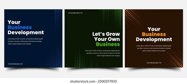 Set of editable square modern banner template with abstract gradient pattern elements