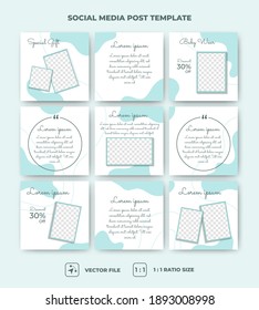 Conjunto de plantilla de pancarta de rompecabezas cuadrado editable. Fondo verde y blanco con forma abstracta. Vector de diseño plano con collage de fotos. Se puede usar para publicaciones en medios sociales, banners y anuncios de internet.