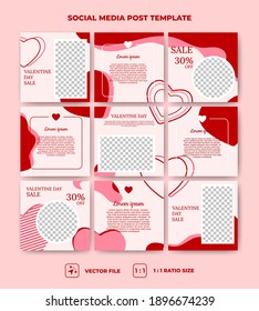 Set of editable square puzzle banner template. Valentine's day social media post with love decoration. Suitable for social media, banners, and web ads. Vector design with a photo collage