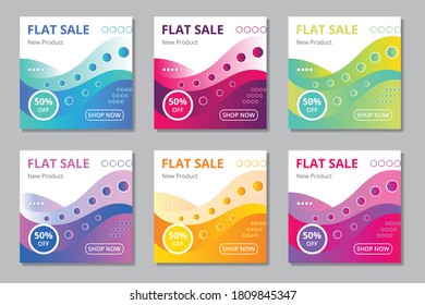 Set Of Editable Square Social Media Banner Template. Modern Sale And Discount Promo Vector Illustration.