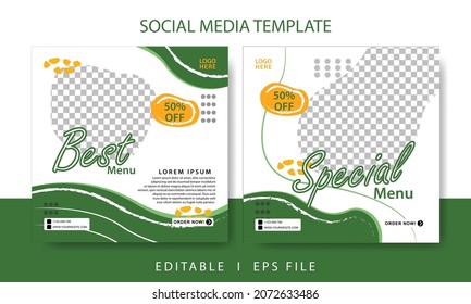 Set of Editable square social media post template designs for posting food on social media. aesthetic template for food promotions. vector food social media template design