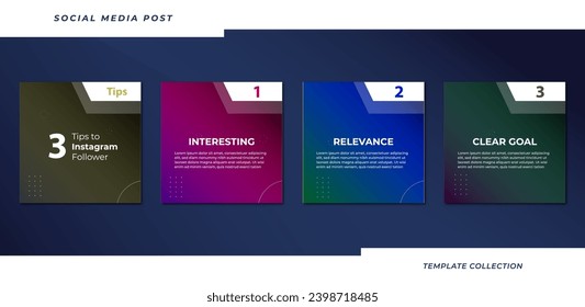 Set of editable square tips social media tutorial, tips, post banner layout template background design element promotion banner template