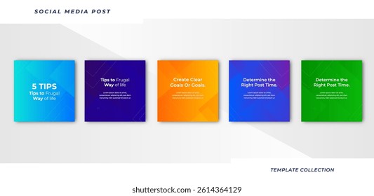 Set of editable square tips social media tutorial, tips, post banner layout template background design element promotion banner template