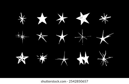 Set of editable star vector for Christmas graphic decoration all reusable in illustrated hand drawn style.