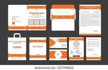 Conjunto de diseño estacionario editable de color amarillo utilizable para web