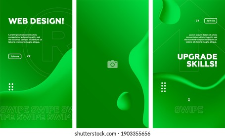 Set of Editable Stories Green Fluid banner template. Gradient Abstract Liquid Background. Social media, internet ads, sale marketing promo. Vector 10 EPS