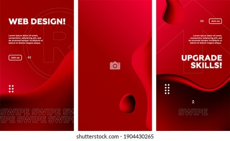 Set of Editable Stories Red Fluid banner template. Gradient Abstract Liquid Background. Social media, internet ads, sale marketing promo. Vector 10 EPS