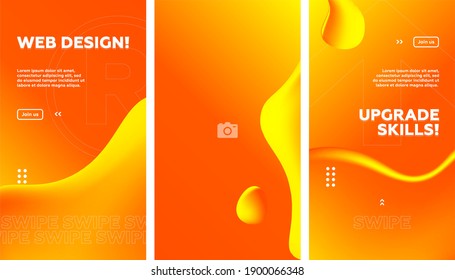 Set of Editable Stories Yellow Fluid banner template. Gradient Abstract Liquid Background. Social media, internet ads, sale marketing promo. Vector 10 EPS