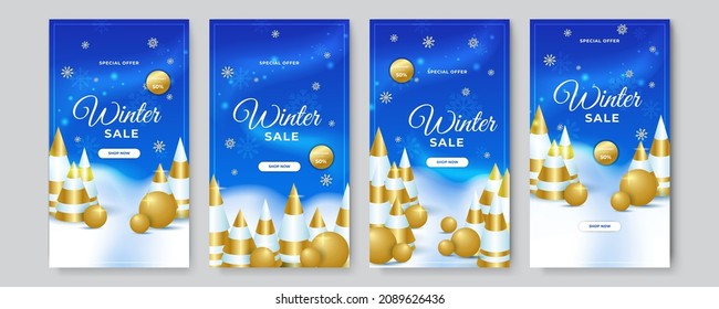 Set bearbeitbarer Story-Banner-Vorlagen. Weihnachtsschablone Design mit Ball, Schnee, Schneeflocke, Ballon, Geschenk. Für Social-Media-Post, Story-, Poster-, Grußkarten- und Internet-Anzeigen