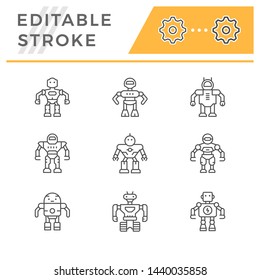 Set editable stroke line icons of robot