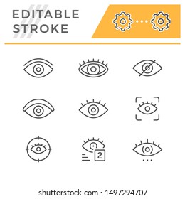 Set editable stroke line icons of eye