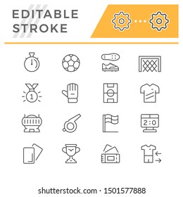 Set editable stroke line icons of soccer