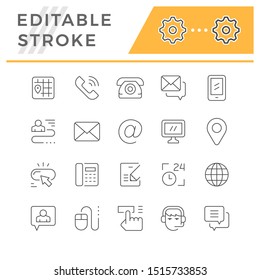 Set editable stroke line icons of contact us