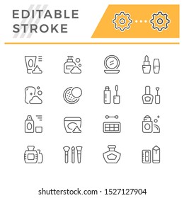 Set editable stroke line icons of cosmetics