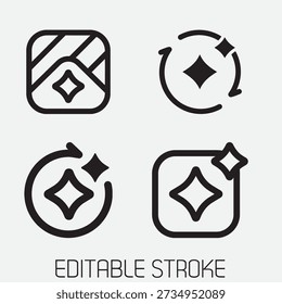 Set of Editable Stroke Line Icons with Diamond and Sparkle Shapes on Light Gray Background