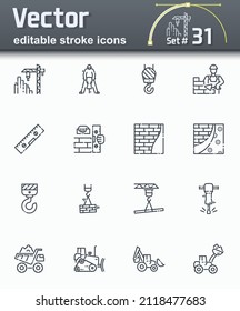 Set of editable stroke vector construction line icons isolated