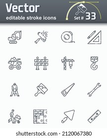 Set of editable stroke vector construction line icons isolated