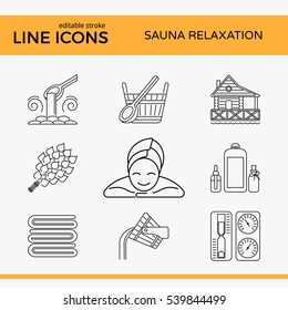 Set of Editable Stroke Vector Sauna Icons made in Modern Line Style. Easy to Use. Perfect for Your Project.