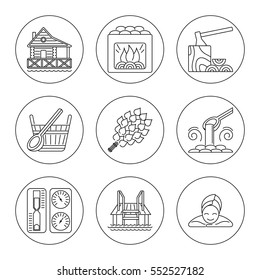 Set of Editable Stroke Vector Sauna Icons made in Modern Line Style. Easy to Use. Perfect for Your Project.
