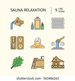 Set of Editable Stroke Vector Sauna Icons made in Modern Style. Easy to Use. Perfect for Your Project.