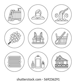 Set of Editable Stroke Vector Sauna Icons made in Modern Line Style. Easy to Use. Perfect for Your Project.