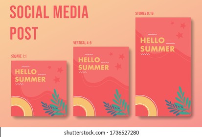 Set of Editable summer social media post template. Liquid background with gradient. Suitable for social media post and web internet ads. Vector illustration with photo college
