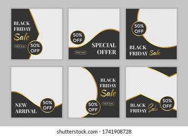 Set editable template post for social media ad  web banner ads for promotion design and gold gradient color 