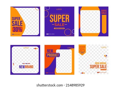 Set of editable template post for social media ad. web banner ads for promotion design with liquid shape. web banner ads for promotion design with purple, orange, and yellow. photo college