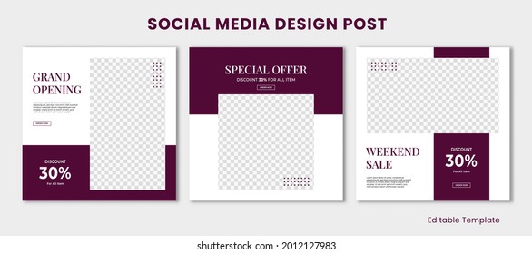 Set of Editable Template Social Media Design Instagram Post Rectangular Frame and Purple White Color Theme. Suitable For Post, Sale Banner, Ads, Promotion, Product, Business, Company, Fashion, Beauty