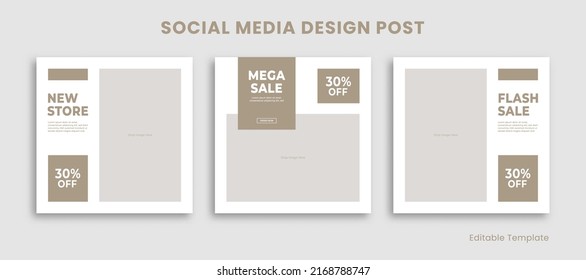 Set of Editable Template Social Media Instagram Design Post Light Brown and White Color Theme. Suitable for Post, Sale Banner, Promotion Product, Business, Company Fashion Beauty Furniture