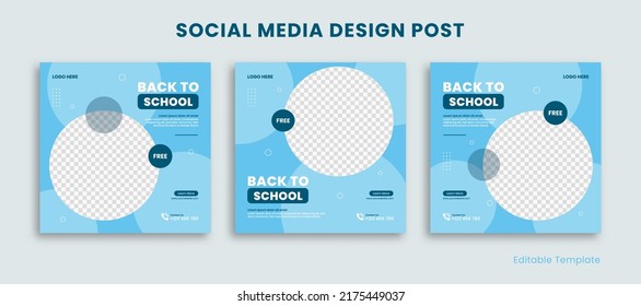 Set of Editable Template Social Media Design Post. With transparent circle in blue sky color theme. Suitable for Social Media Post, Ads, Promotions Product, Business, Back To School, Healthy Care