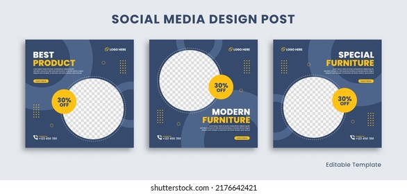 Set of Editable Template Social Media Instagram Design Post with Circle Shape in Minimalist Style. Suitable For Sale Banner, Ads, Promotions, Product, Business, School, Travel, Furniture, Fashion