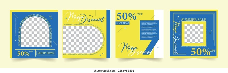 Set of Editable Template Social Media  Design Post. Design shape with shadow, yellow and blue color theme. Suitable for Social Media Post, Ads, Promotion your product, business, company