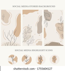 set editable template for social networks stories, vector illustration. Design backgrounds for social media. beauty minimalis floral drawn