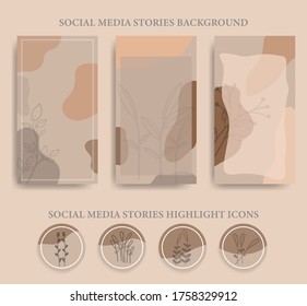 set editable template for social networks stories, vector illustration. black and white design backgrounds media. beauty minimalist floral drawn