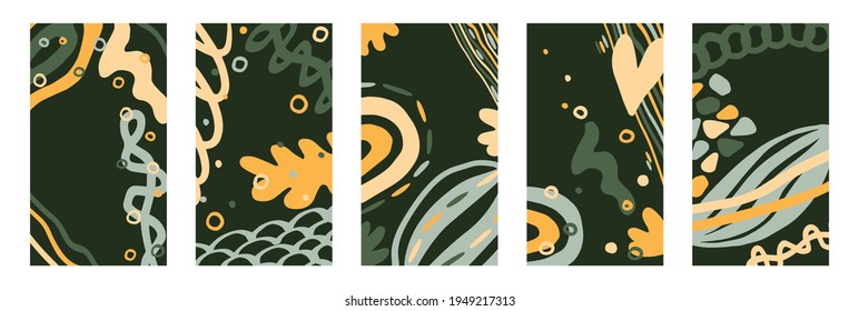 Set of editable template for stories. Modern abstract cover design for social media, flyers, card. Concept geometric shapes background in trendy colors. Colorful summer vector illustration