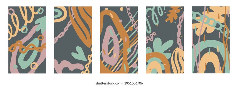 Set of editable template for stories. Modern abstract cover design for social media, flyers, card. Concept geometric shapes background in trendy colors. Colorful vector illustration