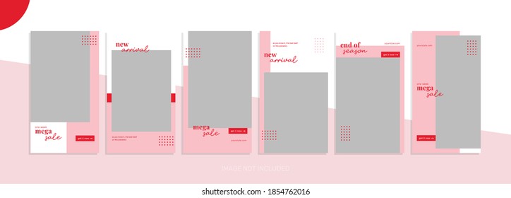 Set of editable templates for social media stories, for corporate, company, fashion store, ads, promotional, and business. With simple red and pink color. (1/1)