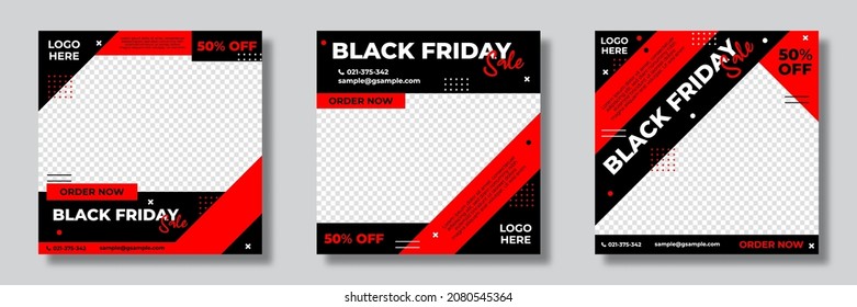 Set of editable templates for social media, Black Friday, advertisement, and business promotion, fresh design with black red color and minimalist vector. Social media pack template premium